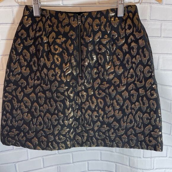 Kenneth Cole Black/Gold Cheetah Mini Skirt Sz 4P - Picture 3 of 8